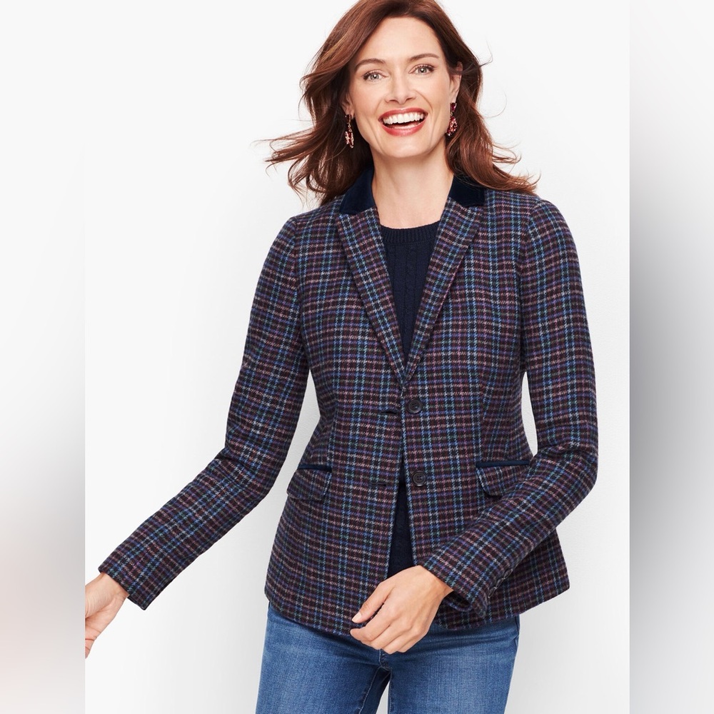TALBOTS MISTLETOE PLAID SHETLAND WOOL BLAZER Sz 12